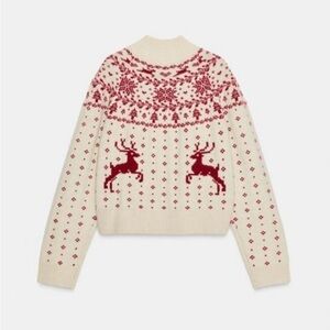 NWT Cream Zara Red Reindeer Sweater